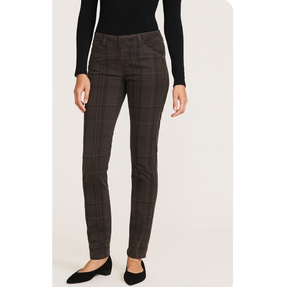 Democracy AB Technology brown black plaid zip pockets moto style skinny SZ 2